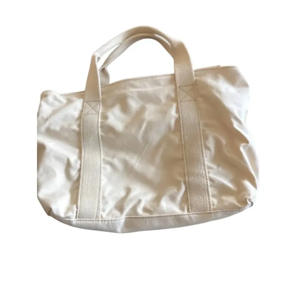 Personalized Canvas Tote Bag Cream Leather Trim Zip Top Monogram Smith